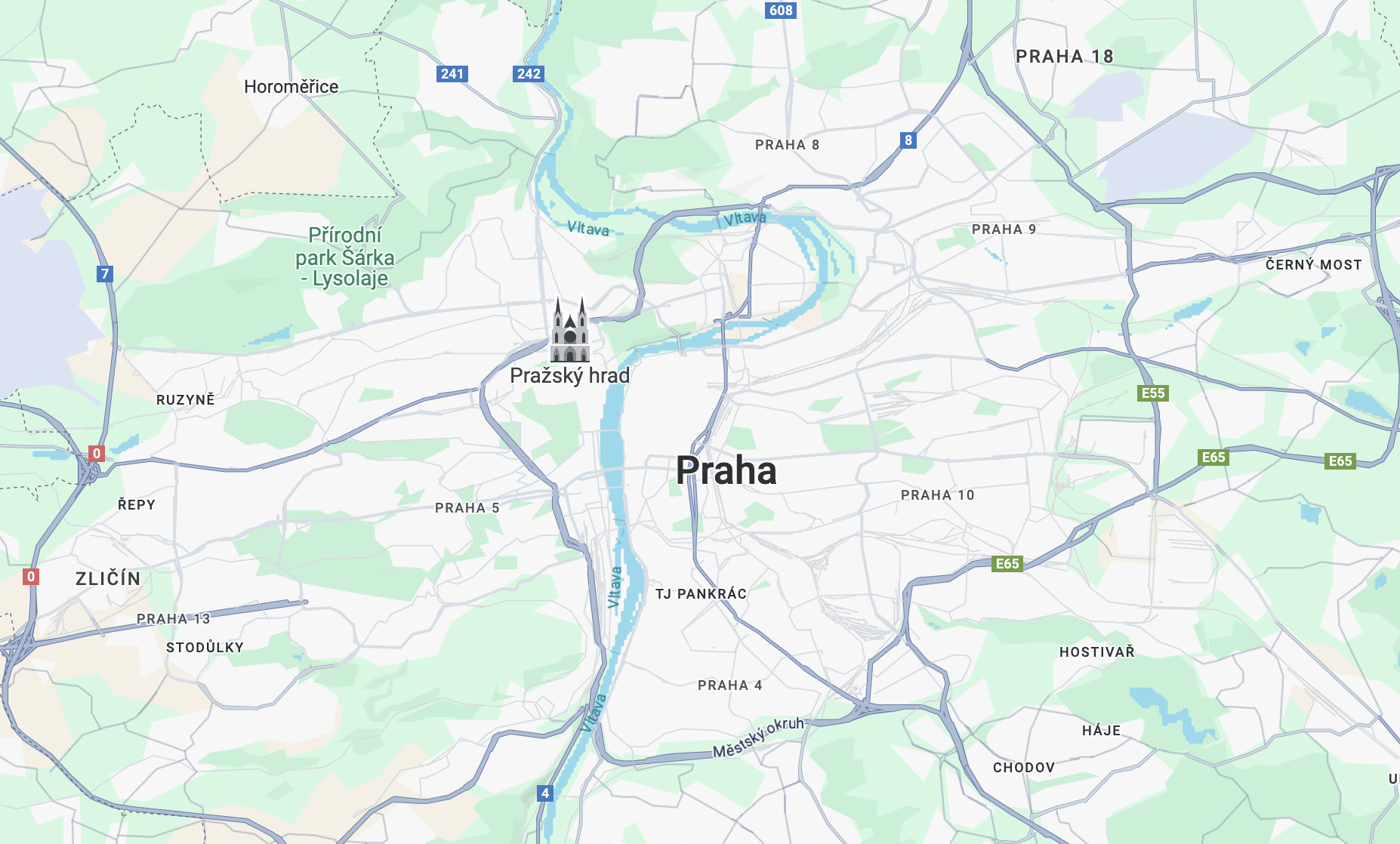 Карта зоны обслуживания в Праге